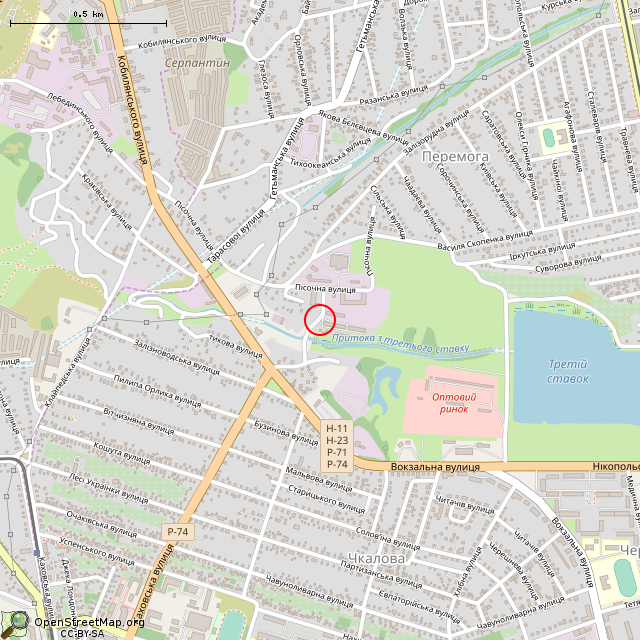 Карта где находится Заброшенный объект (Кривой Рог) в среднем масштабе