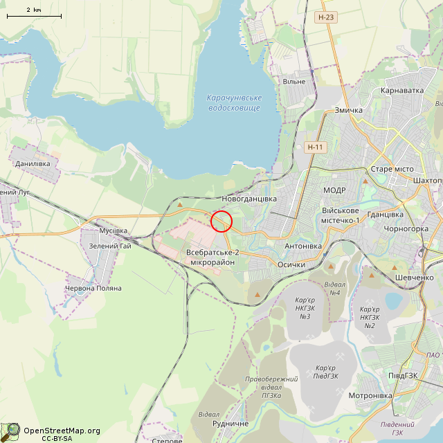 Карта где находится Поклонный крест на въезде в Кривой Рог (Кривой Рог) в мелком масштабе