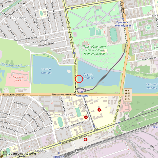 Карта где находится Аварийный водосброс (Кривой Рог) в среднем масштабе