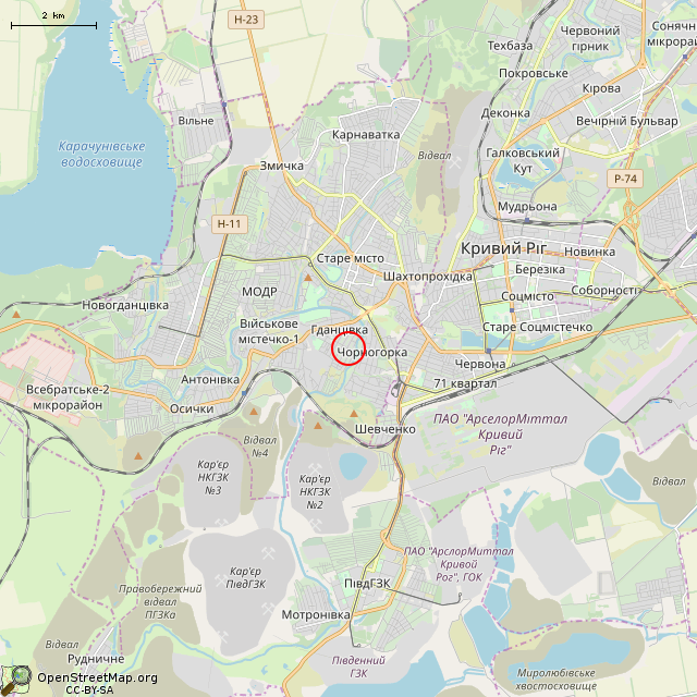 Карта где находится Старый фонарный столб (Кривой Рог) в мелком масштабе