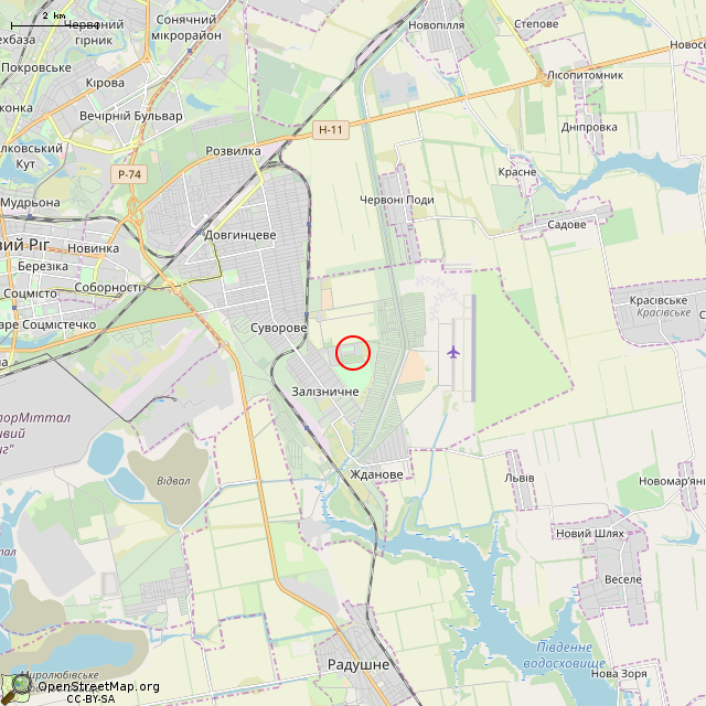 Карта где находится Дымовая труба (Кривой Рог)      | заброшенный, неиспользуемый объект в мелком масштабе