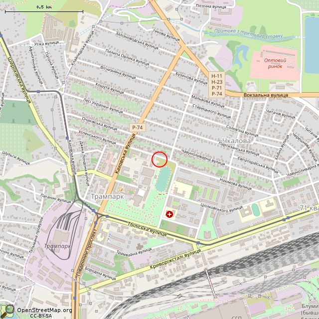 Карта где находится Бывший туалет (Кривой Рог) в среднем масштабе