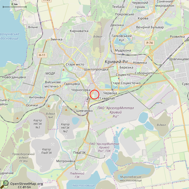 Карта где находится Бывший туалет (Кривой Рог) в мелком масштабе