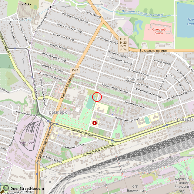 Карта где находится Осветительная мачта стадиона (Кривой Рог) в среднем масштабе