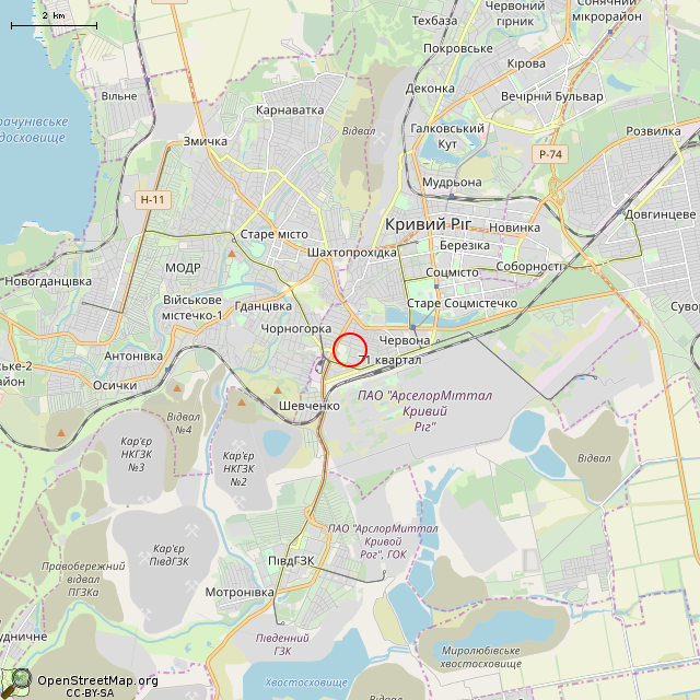 Карта где находится Осветительная мачта стадиона (Кривой Рог) в мелком масштабе
