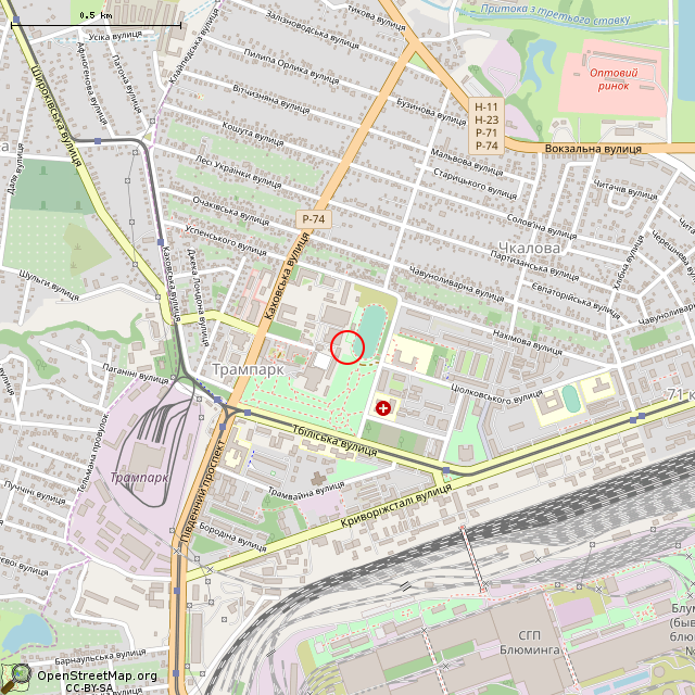 Карта где находится Осветительная мачта стадиона (Кривой Рог) в среднем масштабе