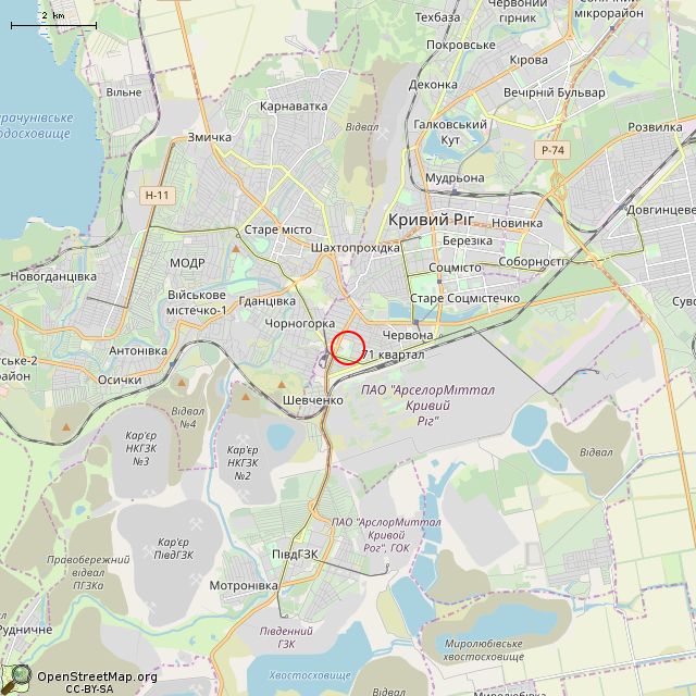 Карта где находится Осветительная мачта стадиона (Кривой Рог) в мелком масштабе