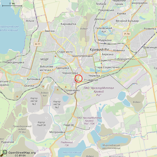 Карта где находится Закрытое общежитие (Кривой Рог)      | заброшенный, неиспользуемый объект в мелком масштабе