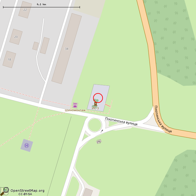 Карта где находится Военный памятник (Кривой Рог) в крупном масштабе