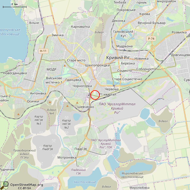 Карта где находится Заброшенный фонтан (Кривой Рог) в мелком масштабе