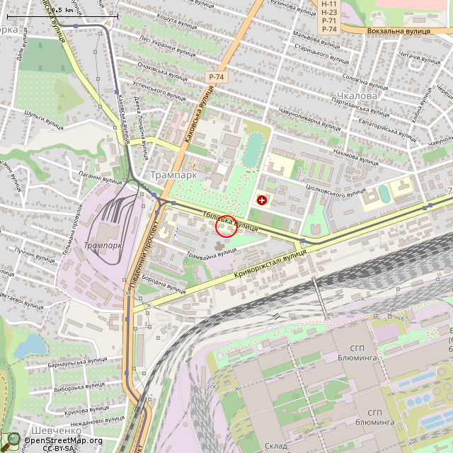 Карта где находится Бывшее СПТУ № 28 (Кривой Рог) в среднем масштабе