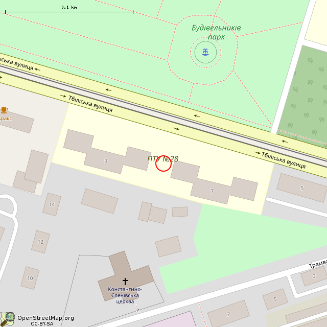 Карта где находится Бывшее СПТУ № 28 (Кривой Рог) в крупном масштабе