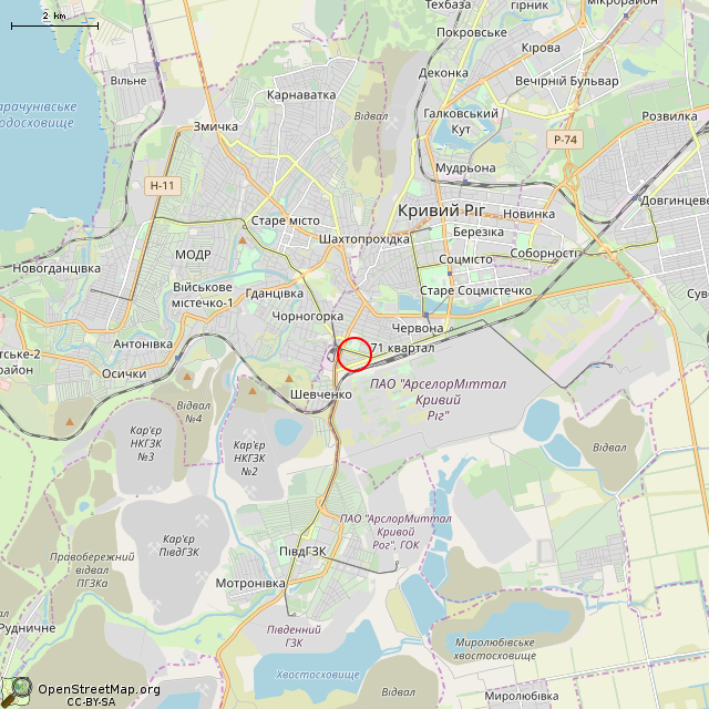 Карта где находится Бывшее СПТУ № 28 (Кривой Рог) в мелком масштабе