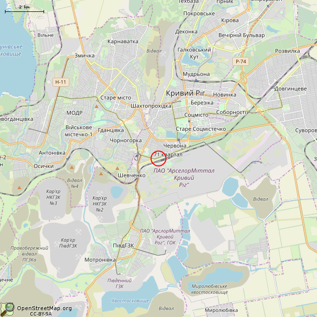 Карта где находится Заброшенный ресторан «Ласточкино гнездо» (Кривой Рог) в мелком масштабе