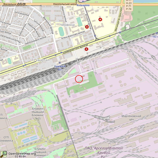 Карта где находится Мемориальный комплекс в честь героев войны и тыла (Кривой Рог) в среднем масштабе