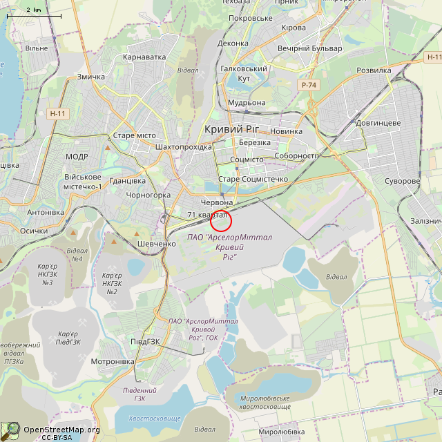 Карта где находится Мемориальный комплекс в честь героев войны и тыла (Кривой Рог) в мелком масштабе