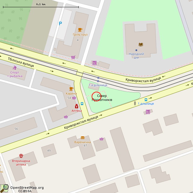 Карта где находится Постамент памятника-бюста Г. К. Орджоникидзе (Кривой Рог) в крупном масштабе