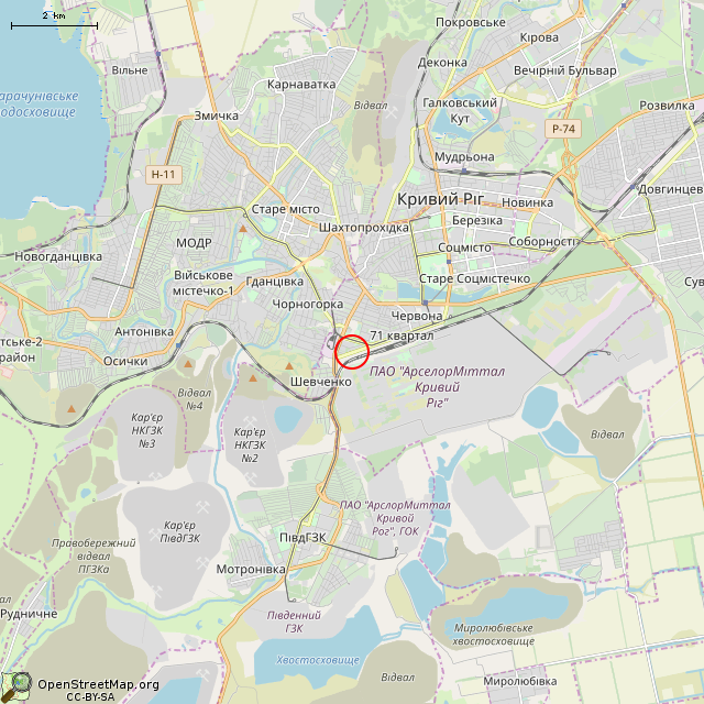 Карта где находится ул. Криворожстали, 72 (Кривой Рог) в мелком масштабе