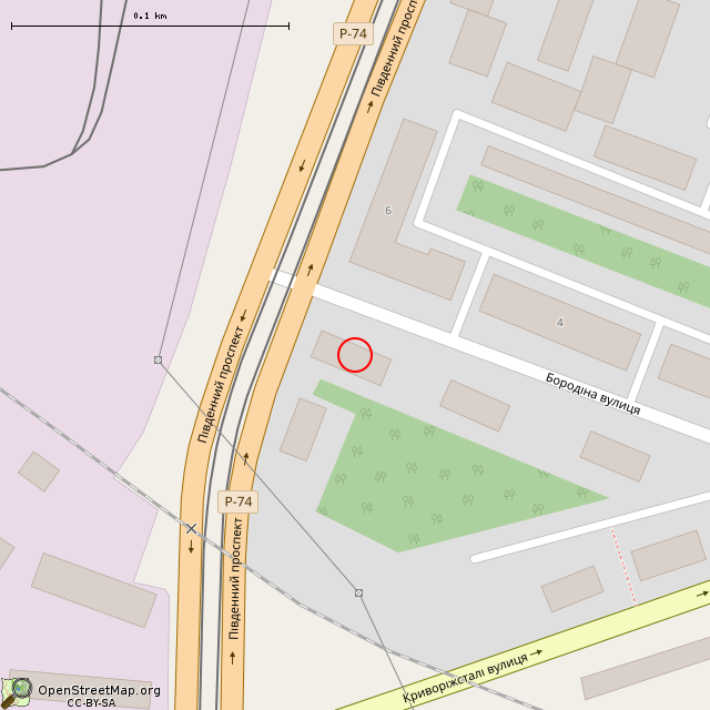 Карта где находится ул. Бородина, 5 (Кривой Рог) в крупном масштабе