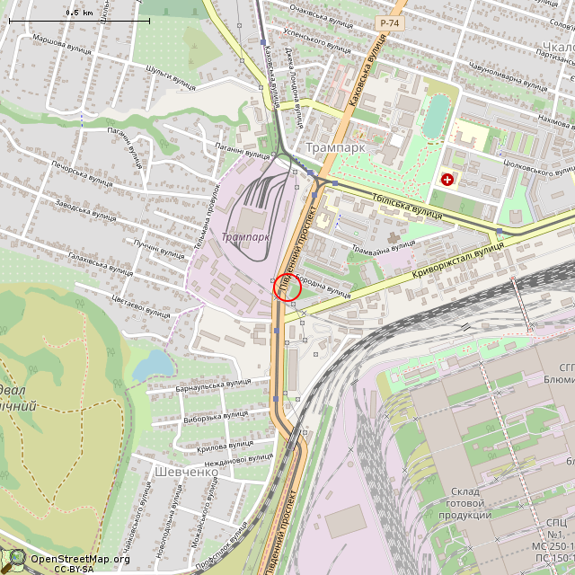 Карта где находится ул. Бородина, 7 (Кривой Рог) в среднем масштабе