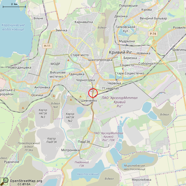 Карта где находится ул. Бородина, 7 (Кривой Рог) в мелком масштабе