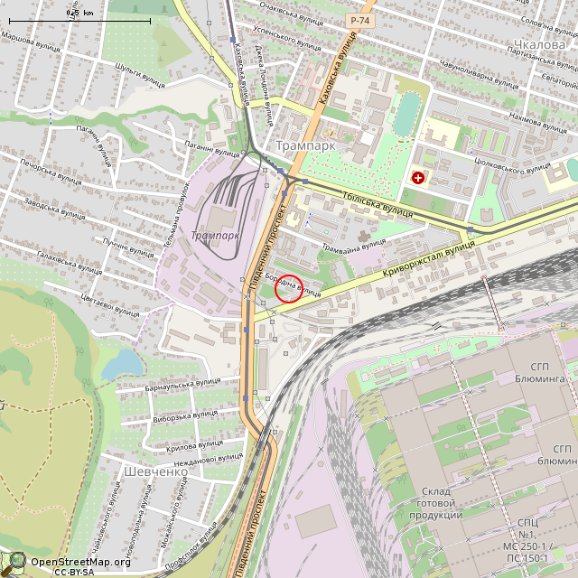 Карта где находится ул. Бородина, 1 (Кривой Рог) в среднем масштабе