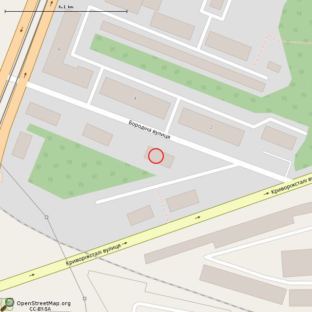 Карта где находится ул. Бородина, 1 (Кривой Рог) в крупном масштабе