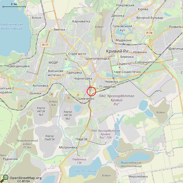 Карта где находится ул. Бородина, 1 (Кривой Рог) в мелком масштабе