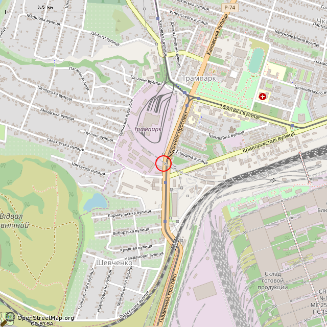 Карта где находится Бывший переездной пост (Кривой Рог) в среднем масштабе