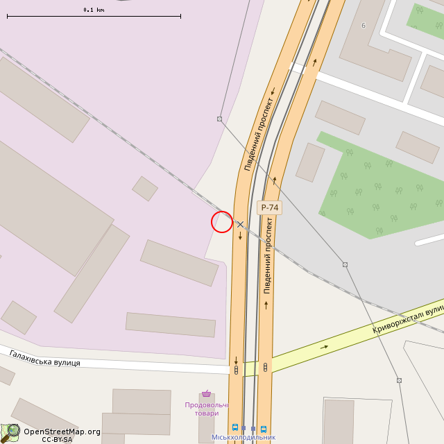 Карта где находится Бывший переездной пост (Кривой Рог) в крупном масштабе