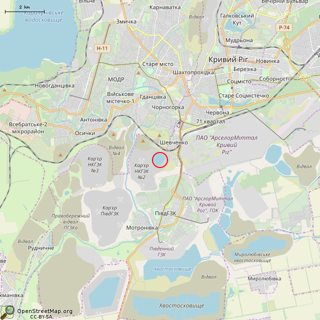 Карта где находится Отработанный железорудный карьер № 1 НКГОКа (Кривой Рог) в мелком масштабе