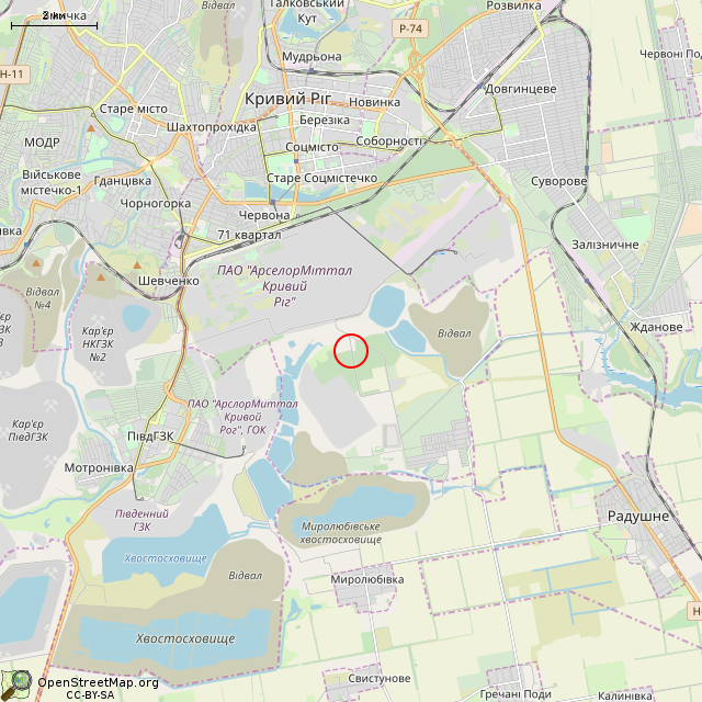 Карта где находится Остановочный павильон (Кривой Рог) в мелком масштабе