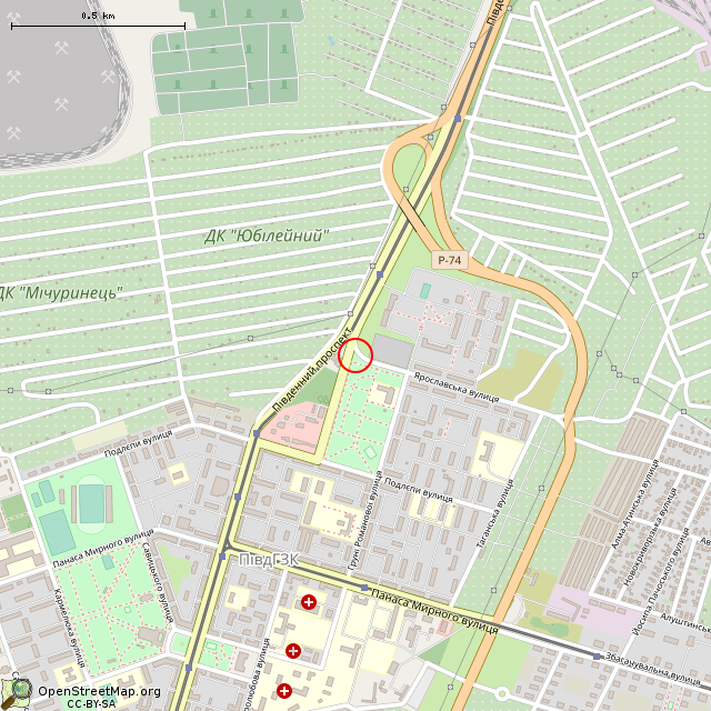 Карта где находится Памятный знак в честь 10-летия ЮГОКа (Кривой Рог) в среднем масштабе