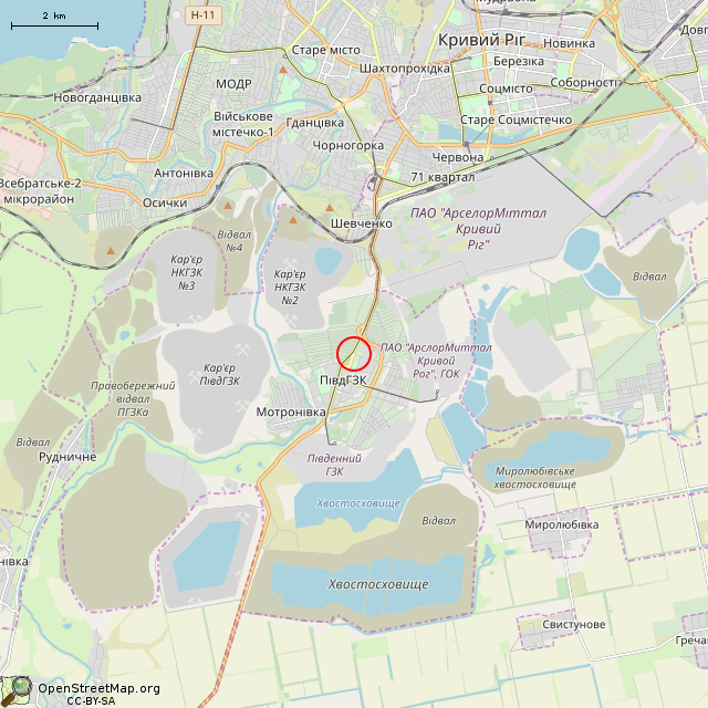Карта где находится Памятный знак в честь 10-летия ЮГОКа (Кривой Рог) в мелком масштабе