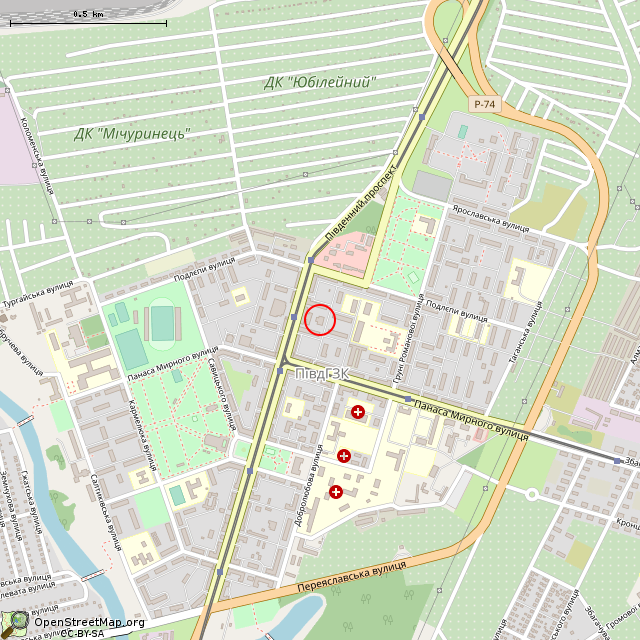 Карта где находится Здание бывшего районного отделения Ощадбанка (Кривой Рог) в среднем масштабе
