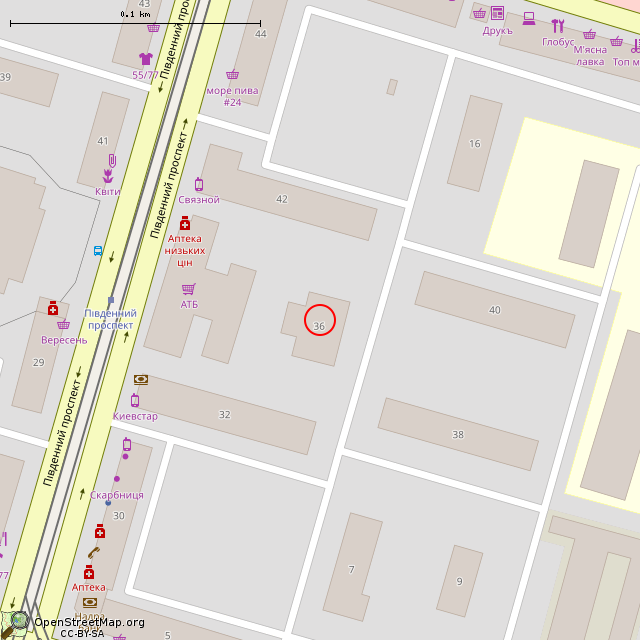 Карта где находится Здание бывшего районного отделения Ощадбанка (Кривой Рог) в крупном масштабе