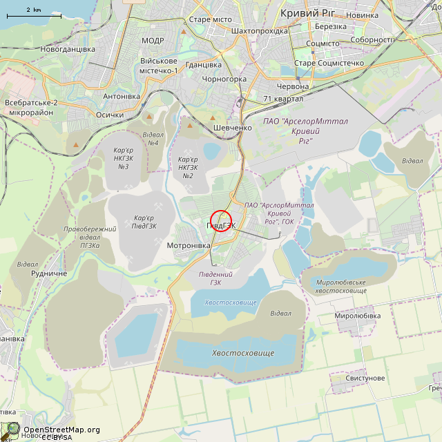 Карта где находится Здание бывшего районного отделения Ощадбанка (Кривой Рог) в мелком масштабе