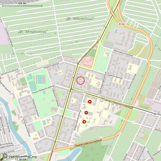 Карта где находится Заброшенное здание (Кривой Рог) в среднем масштабе