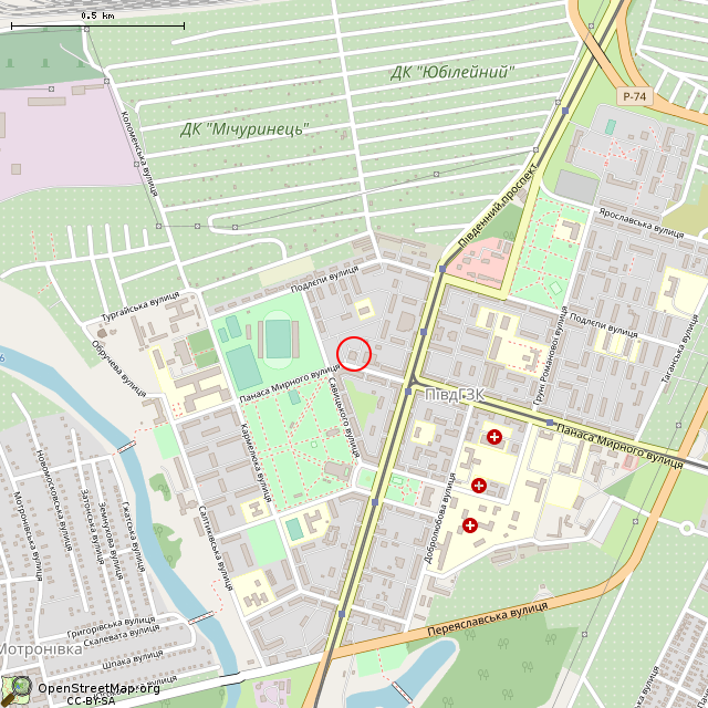 Карта где находится ул. Панаса Мирного, 3 (Кривой Рог) в среднем масштабе