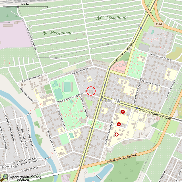 Карта где находится Развалины диско-бара «Скорпион» (Кривой Рог) в среднем масштабе