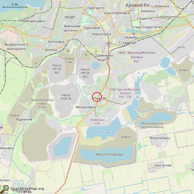 Карта где находится Развалины диско-бара «Скорпион» (Кривой Рог) в мелком масштабе