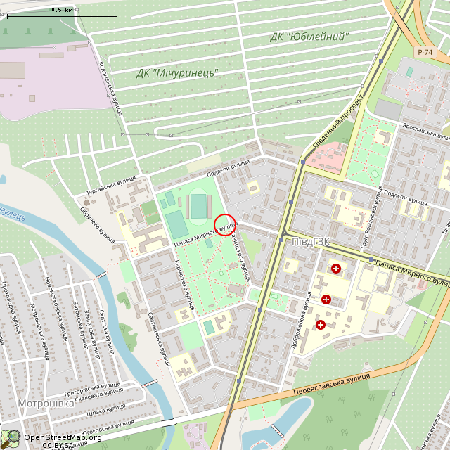 Карта где находится Бывшая билетная касса стадиона (Кривой Рог) в среднем масштабе