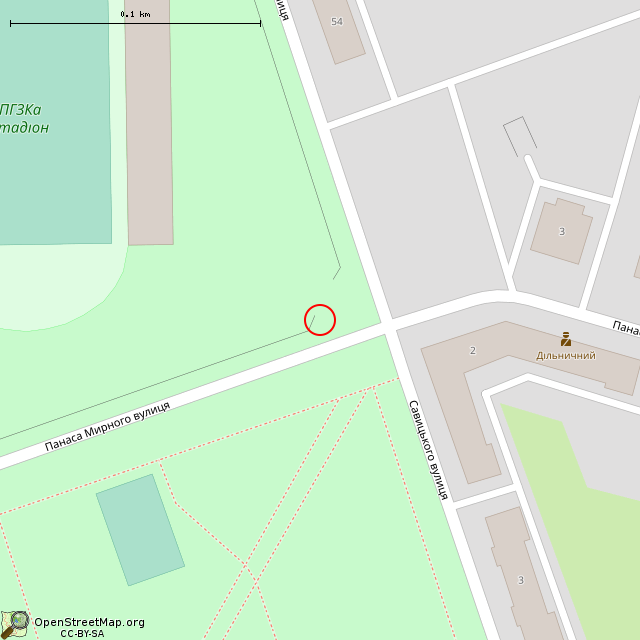 Карта где находится Бывшая билетная касса стадиона (Кривой Рог) в крупном масштабе