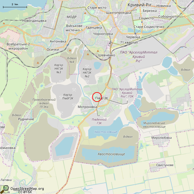 Карта где находится Бывшая билетная касса стадиона (Кривой Рог) в мелком масштабе