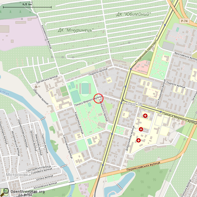 Карта где находится Светодинамическая композиция (Кривой Рог) в среднем масштабе