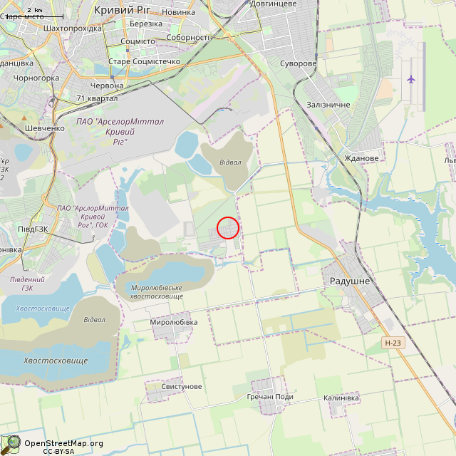 Карта где находится Недостроенные хозяйственные помещения школы (Кривой Рог) в мелком масштабе