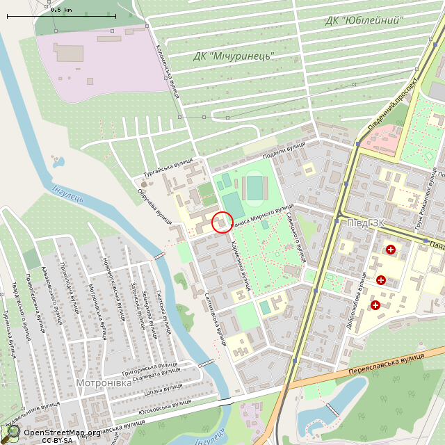 Карта где находится Бывшая столовая техникума (Кривой Рог) в среднем масштабе