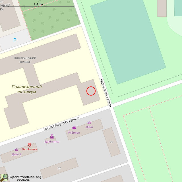 Карта где находится Бывшая столовая техникума (Кривой Рог) в крупном масштабе