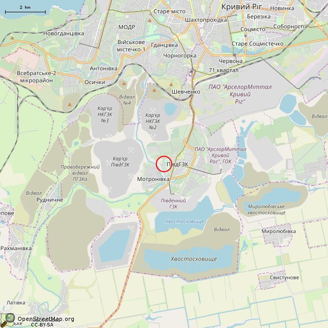 Карта где находится Бывшая столовая техникума (Кривой Рог) в мелком масштабе