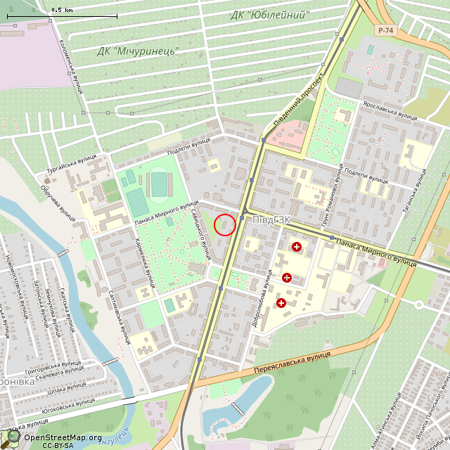 Карта где находится Южный просп., 21 (Кривой Рог)      | заброшенный, неиспользуемый объект в среднем масштабе